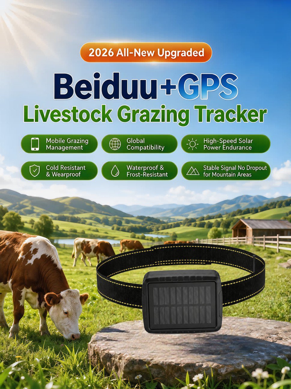 Solar cattle GPS tracker anti-lost collar for farm grazing livestock