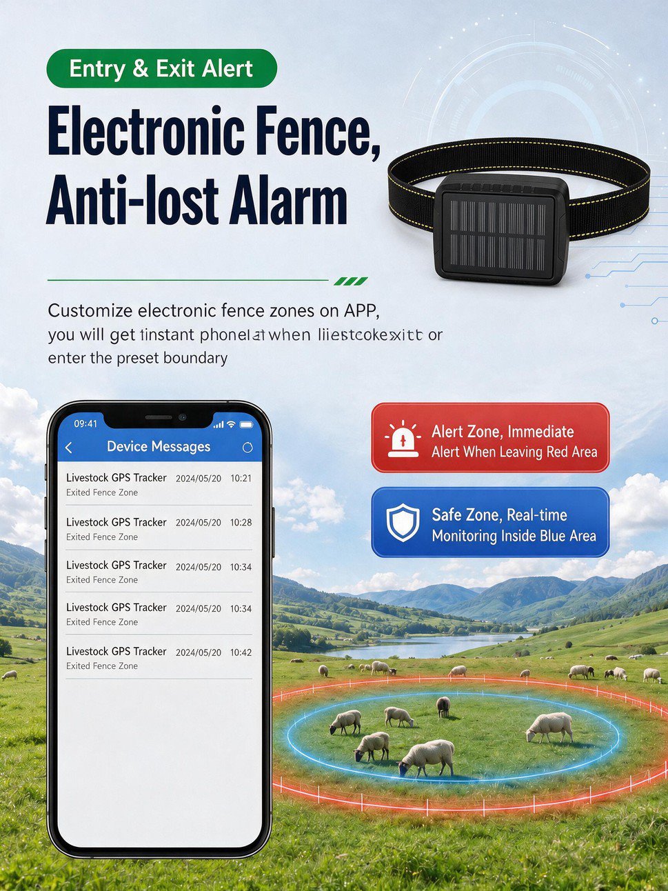 Solar cattle GPS tracker anti-lost collar for farm grazing livestock