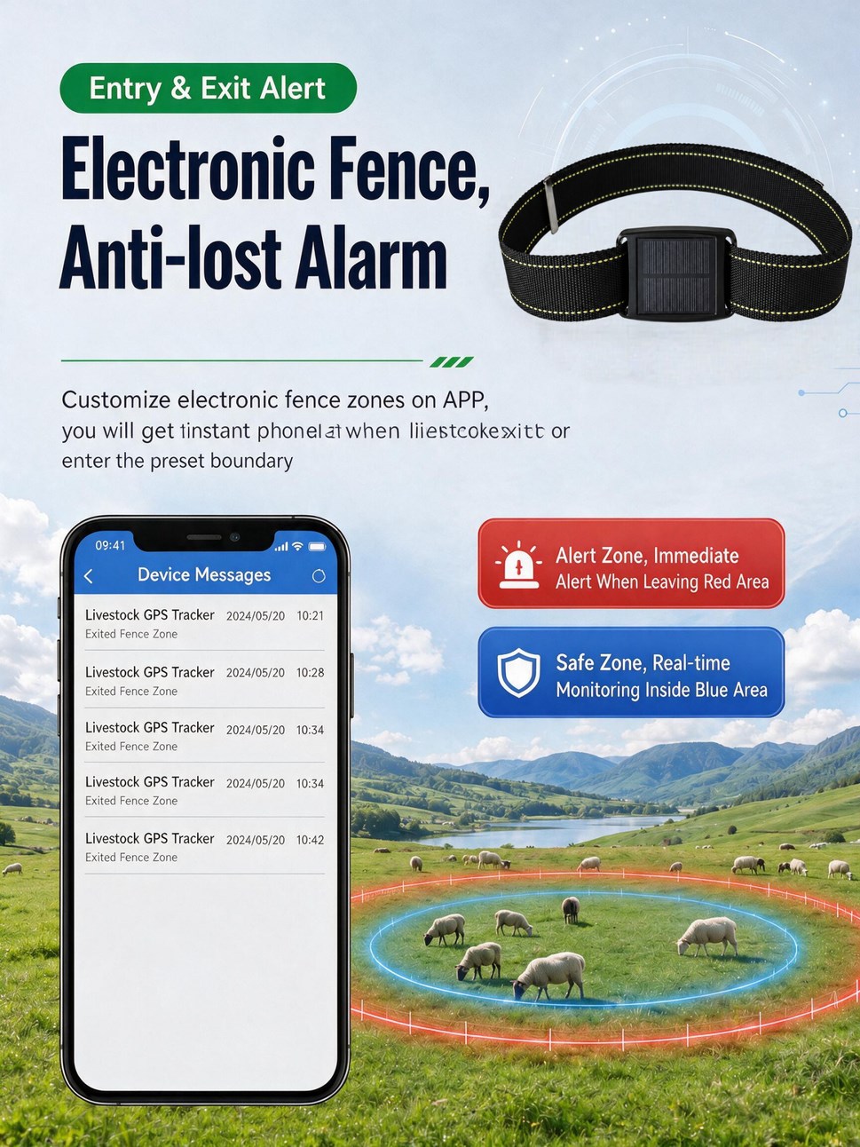 Cow GPS Tracker solar waterproof anti-lost collar for farm cattle positioning