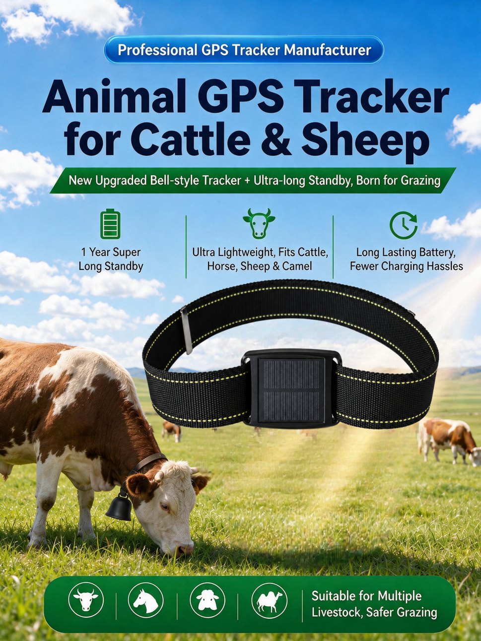 Cow GPS Tracker solar waterproof anti-lost collar for farm cattle positioning