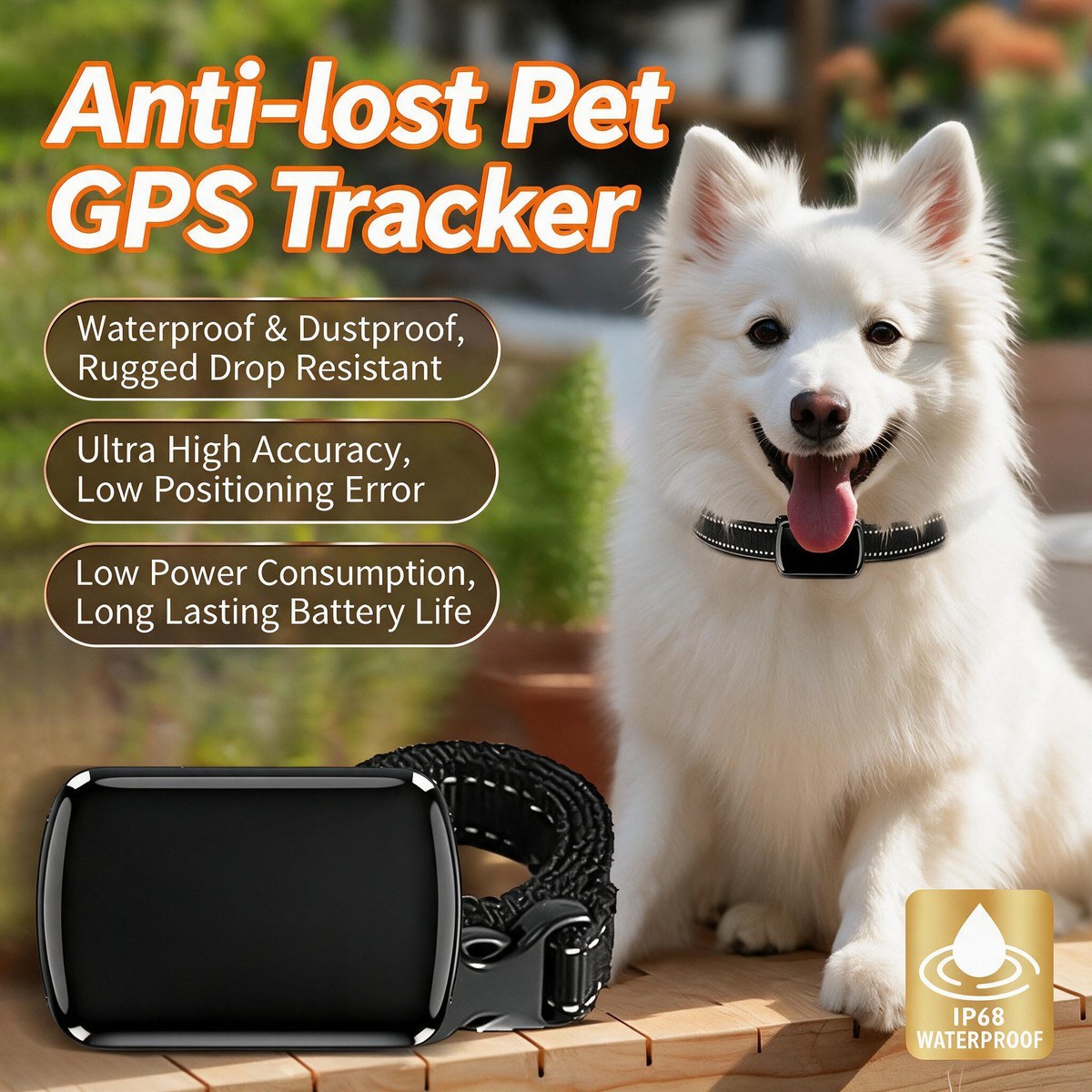 Pet GPS Tracker IP68 Waterproof Anti-Lost Locator for Dog Cat Horse Livestock Real Time Positioning