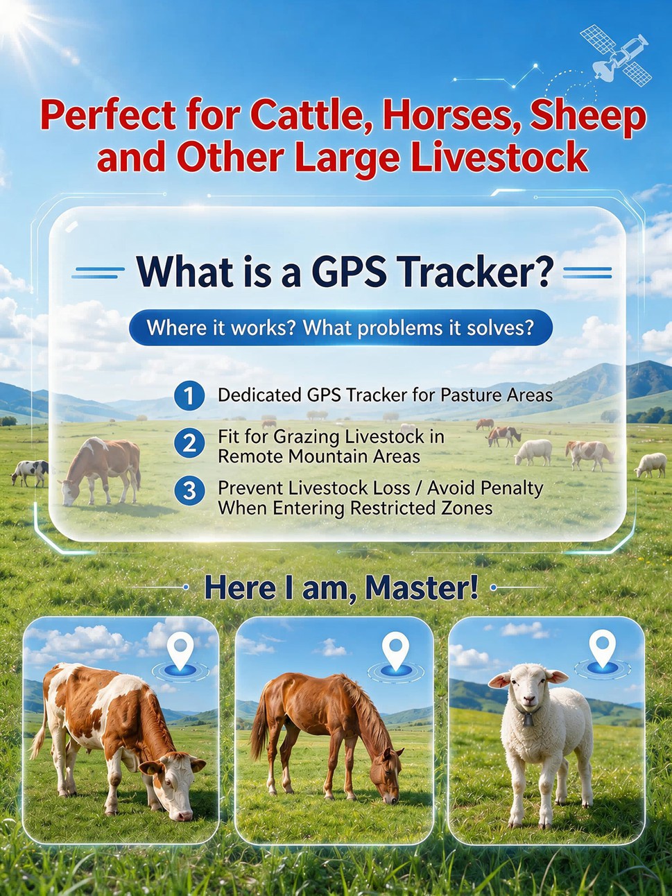 Solar GPS Livestock Tracker for cattle sheep horse anti-lost grazing positioning device