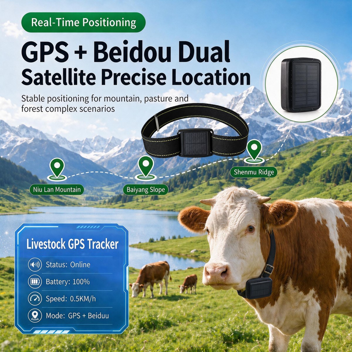 Cow GPS Tracker solar waterproof anti-lost collar for farm cattle positioning