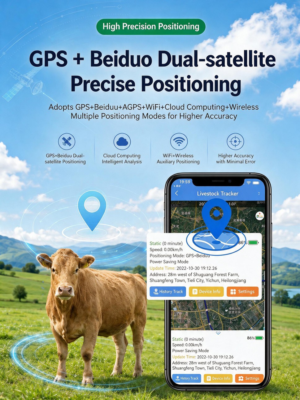 Solar GPS Livestock Tracker for cattle sheep horse anti-lost grazing positioning device